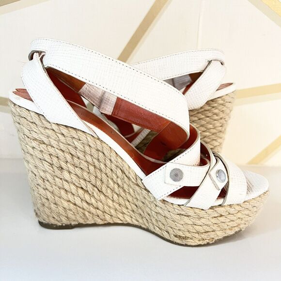 VIA SPIGA Karla White Leather Wedge Platform Heels Espadrilles Size 5.5 / 36.5 - Picture 6 of 10
